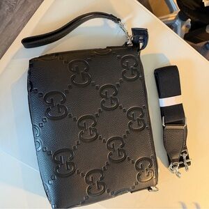 Stylish Black Embossed Leather Crossbody/Wristlet Bag